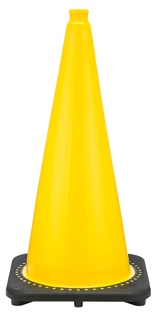 28" Yellow Traffic Cone, 7 lb Black Base