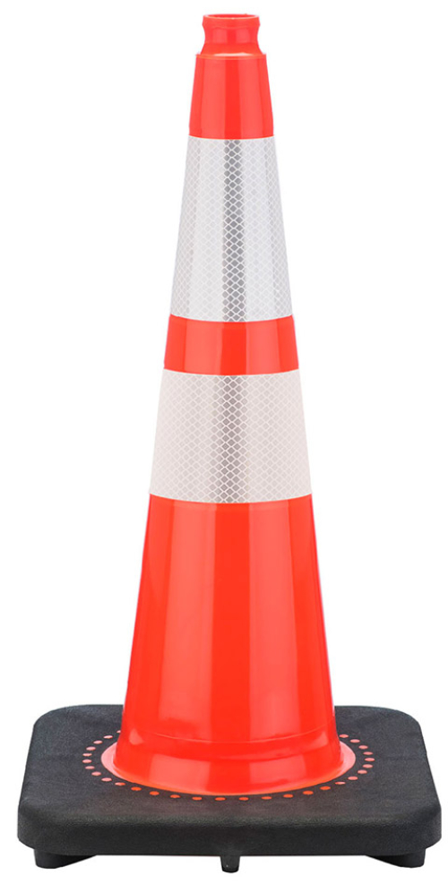 28" Slim Orange Traffic Cone, 10 lb Black Base, w/6" & 4" 3M Reflective Collar
