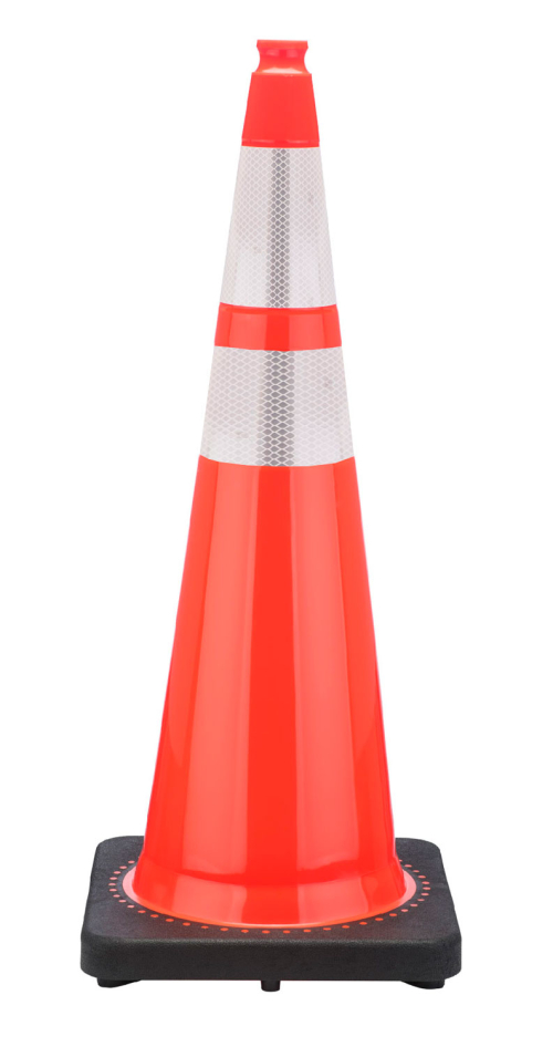 36" Orange Traffic Cone Black Base, 12 lbs w/ 6" & 4" 3M Reflective Collar