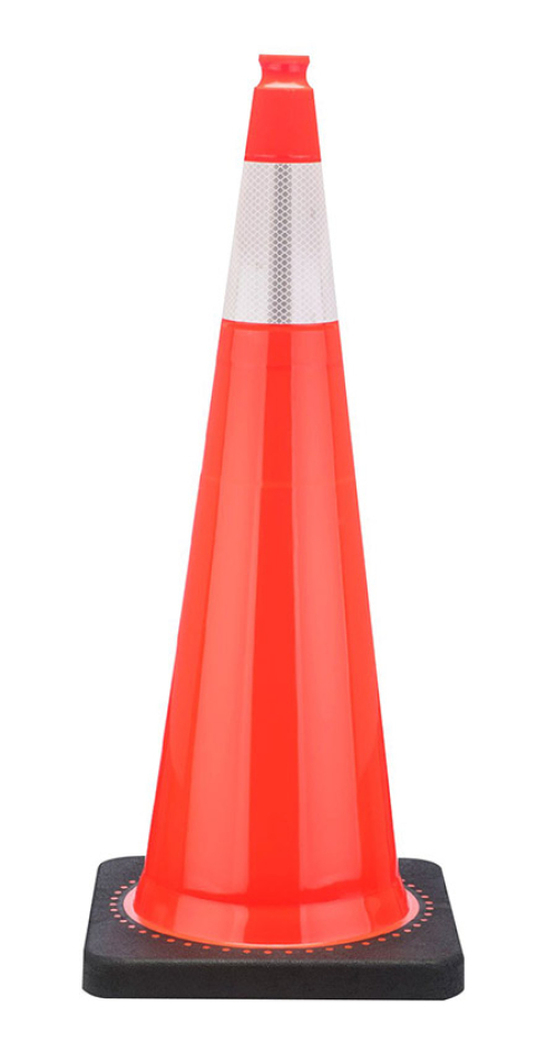 36" Orange Traffic Cone, 15 lb Black Base, w/6" 3M Reflective Collar