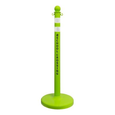 2.5" School Safety Green Plastic Stanchion with Reflective Stripe & School Crossing Decal
