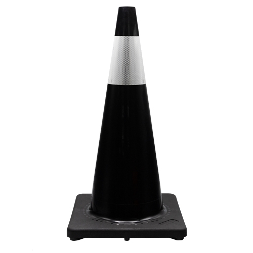 28" Black Valet Cone Black Base, 7 lb w/ 6" Reflective Collars 