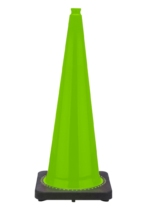36" Lime Green Traffic Cone, 12 lb Black Base