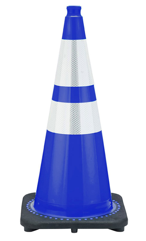 28" Navy Blue Traffic Cone, 7 lb Black Base, w/6" & 4" 3M Reflective Collar