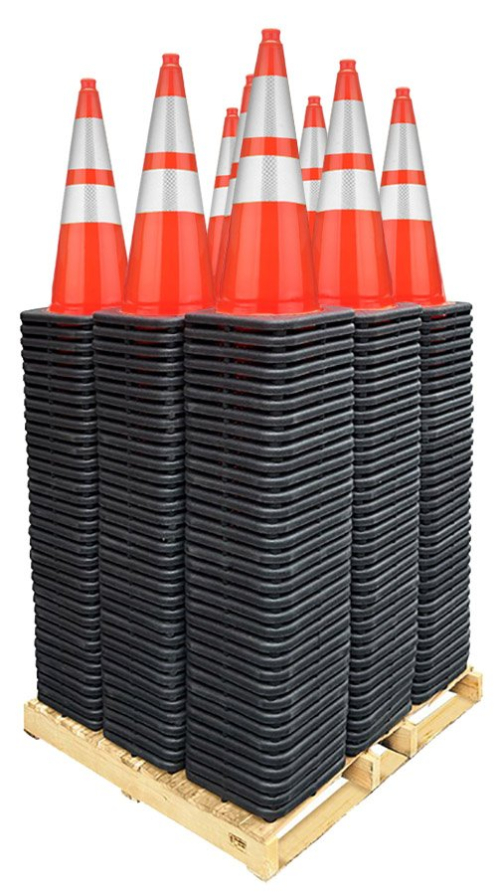 Pallet Bundle 28" Orange Traffic Cones, 7 lb Black base, w/6" & 4" 3M Reflective Collars