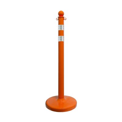 Traffic Control Stanchion - Heavy Duty - Safety Orange with DOT Stripes