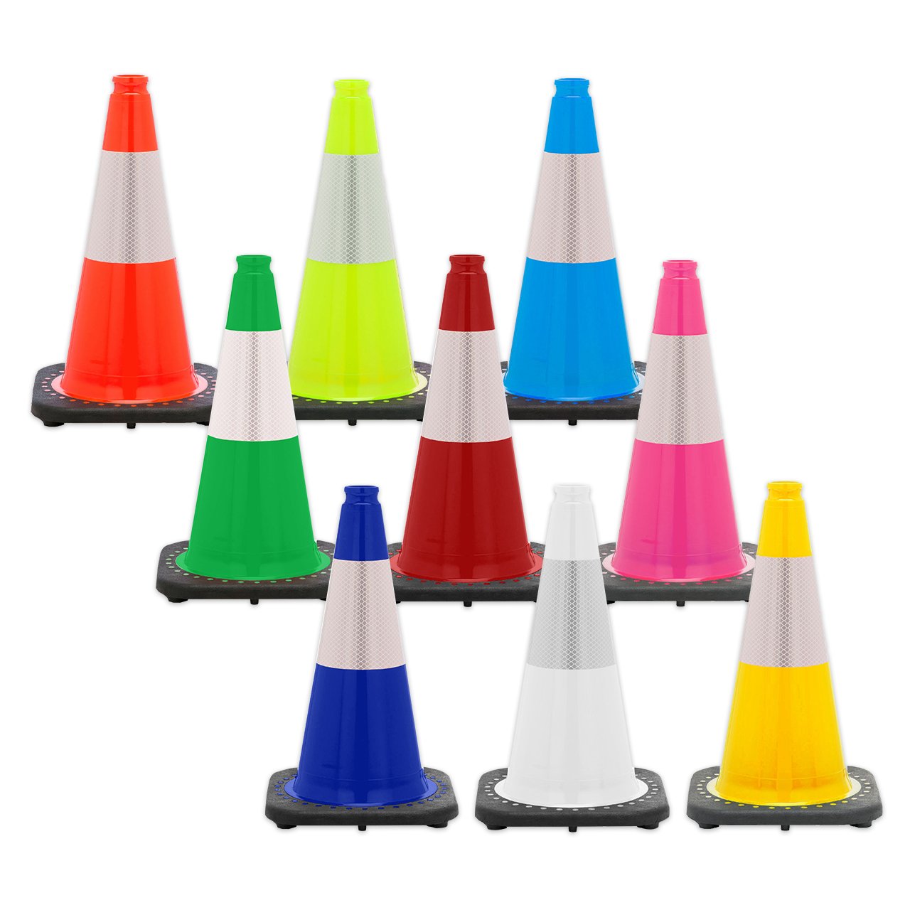 18 Traffic Safety Cone w/Black Base, 3lbs & 6 Reflective Collar