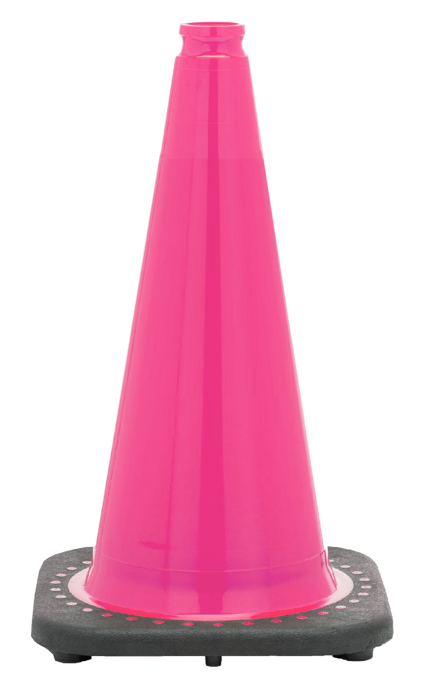 3lbs 18" Pink Traffic Cone Black Base Pack of 6 