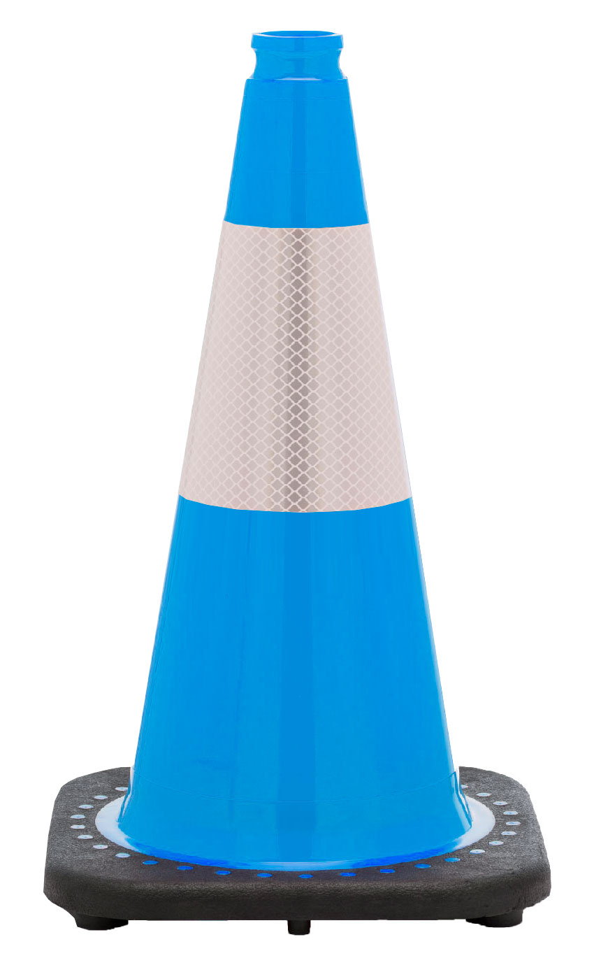 18" Sky Blue Traffic Cone Black Base with Reflective Collar