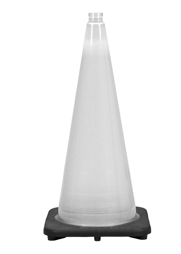High Risk 28" Clear Traffic Cone Black Base, 7 lbs Traffic Cones For Less