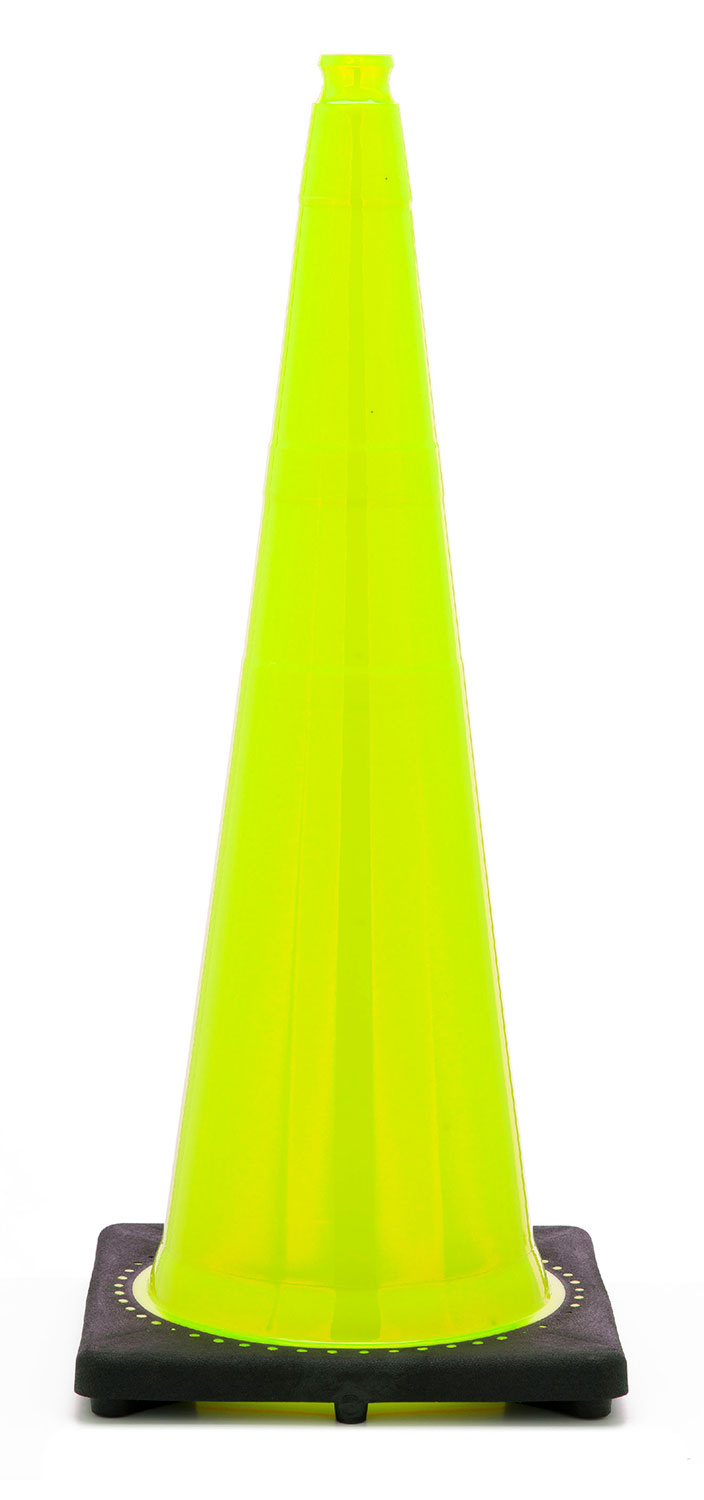 36" Lime Green Traffic Cone with Black Base 10 Lbs Traffic Cones For Less