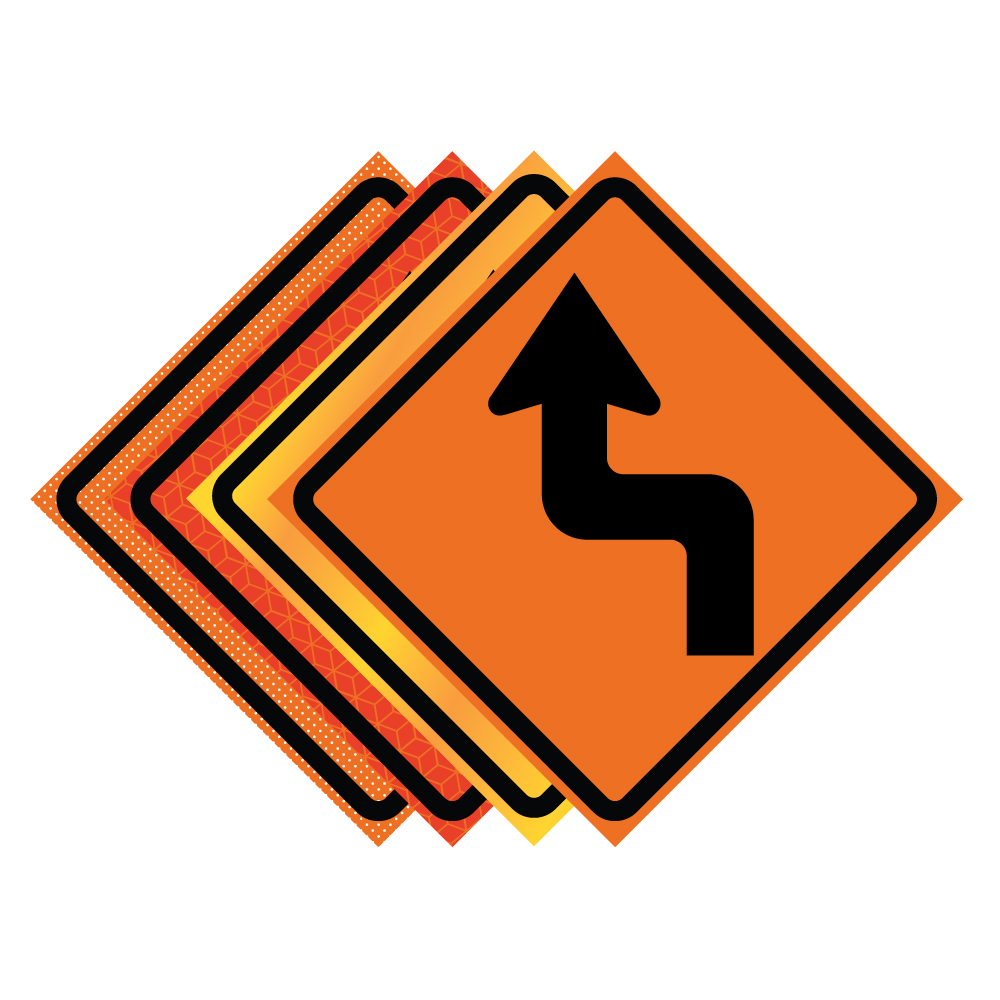 36" x 36" Roll Up Traffic Sign Reverse Turn Left Symbol