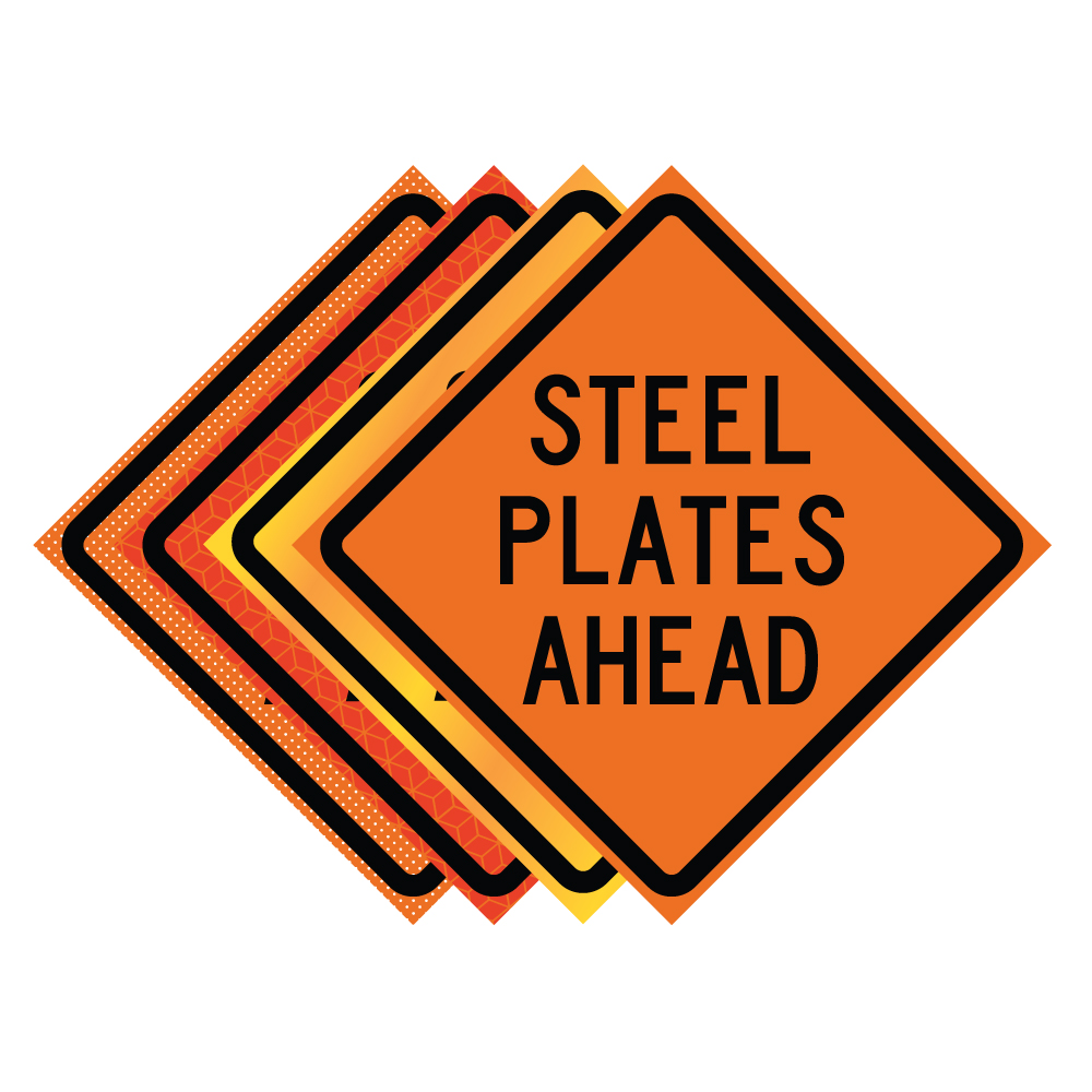 48" x 48" Roll Up Traffic Sign Steel Plates Ahead Traffic Cones For