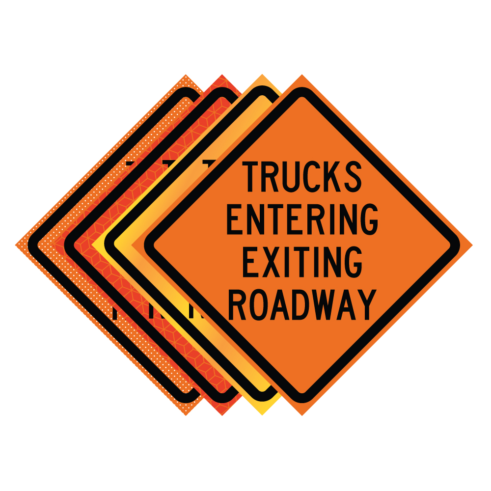 48" x 48" Roll Up Traffic Sign Trucks Entering Exiting Roadway