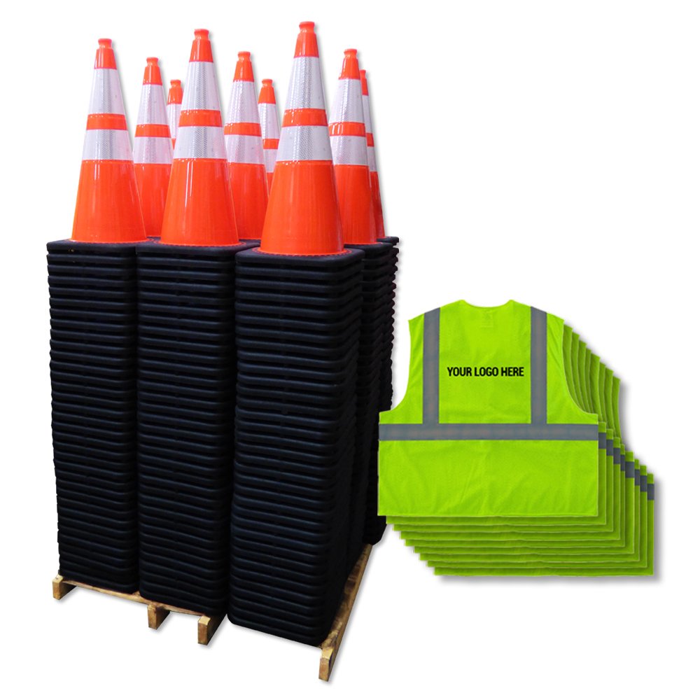 Custom Traffic Cone and Safety Vest Premium Bundle