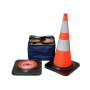 30" Orange Collapsible Pop Up Cone Reflective Black Base w/4 LED Lights (5 pack)