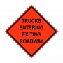 36" x 36" Roll Up Traffic Sign and Heavy Duty Cross Brace - Trucks Entering Exiting Roadway