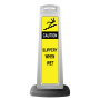 White Reflective Vertical Sign Panel w/Base Option - Caution Slippery When Wet