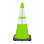 28" Lime Green Traffic Cone, 7 lb Black Base,  w/6" & 4" 3M Reflective Collars