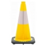 18" Yellow Traffic Cone 3 lb Black Base w/6" Reflective Collar
