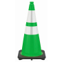 28" Kelly Green Traffic Cone, 7 lb Black Base,  w/6" & 4" Reflective Collar