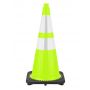 28" Lime Green Traffic Cone Black Base, 7 lbs w/ 6" & 4" 3M Reflective Collar