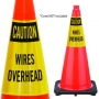 Reflective Cone Message Collar: Caution: Wires Overhead