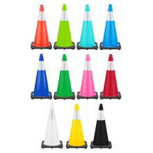 28" Colored Traffic Cone, 7 lb Black Base, w/6" Reflective Collar