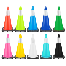 28" Colored Traffic Cone w/6" Reflective Collar, 7lb Black Base