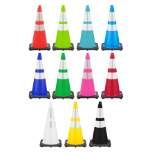 28" Color Traffic Cone, 7 lb Black Base, w/6" & 4" Reflective Collars