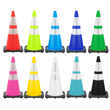 28" Color Traffic Cone, 7 lb Black Base, w/6" & 4" Reflective Collars
