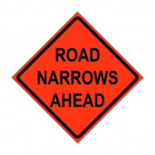 48" x 48" Roll Up Traffic Sign - Road Narrows Ahead