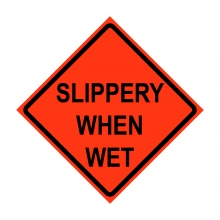 48" x 48" Roll Up Traffic Sign - Slippery When Wet
