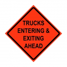 36" x 36" Roll Up Traffic Sign - Trucks Entering & Exiting Ahead