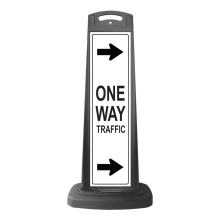 Black Reflective Vertical Sign Panel w/Base Option - One Way Traffic w/Arrows