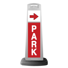 White Reflective Vertical Sign Panel w/Base Option - Park Red Arrow