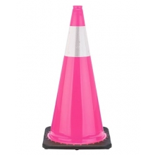 28" Pink Traffic Cone, 7 lb Black Base, w/6" Reflective Collar