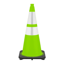 28" Lime Green Traffic Cone, 7 lb Black Base,  w/ 6" & 4" 3M Reflective Collars