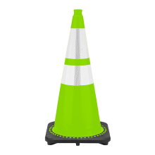 28" Lime Green Traffic Cone, 7 lb Black Base, w/6" & 4" 3M Reflective Collars
