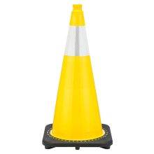 28" Yellow Traffic Cone, 7 lb Black Base, w/6" Reflective Collar