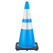 28" Sky Blue Traffic Cone, 7 lb Black Base, w/6" & 4" 3M Reflective Collars