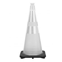 28" Clear Translucent Traffic Cone, 7lb Black Base w/6" & 4" 3M Reflective Collar