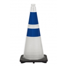 28" Clear Transulent Traffic Cone, 7 lbs base w/6" & 4" 3M Blue Reflective Collar
