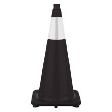 28" Black Traffic Cone, 7 lb Black Base, w/6" Reflective Collar