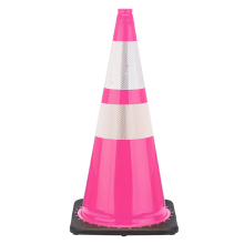 28" Pink Traffic Cone, 7 lb Black Base,  w/6" & 4" 3M Reflective Collar
