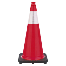 28" Red Traffic Cone, 7 lb Black Base, w/6" 3M Reflective Collar