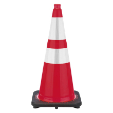 28" Red Traffic Cone, 7 lb Black Base, w/6" & 4" 3M Reflective Collars