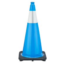 28" Sky Blue Traffic Cone, 7 lb Black Base, w/6"  Reflective Collar