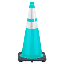 28" Teal Green Traffic Cone, 7 lb Black Base, w/6" & 4" 3M Reflective Collar 