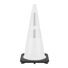 28" White Traffic Cone,  7 lb Black Base, w/4" & 6" Reflective Collars